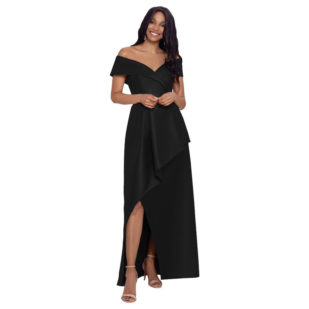 Xscape Formal Gown - Black Size 16 Acadia High-Low Off-The-Shoulder Gown